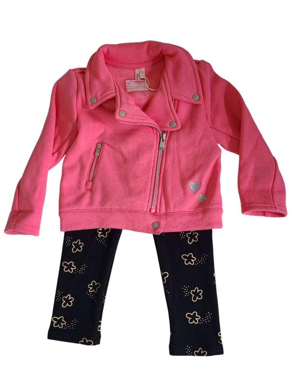 Baby Girls Outfit Pink Fleece Biker Jacket Black Floral Legging 2T Orchestra